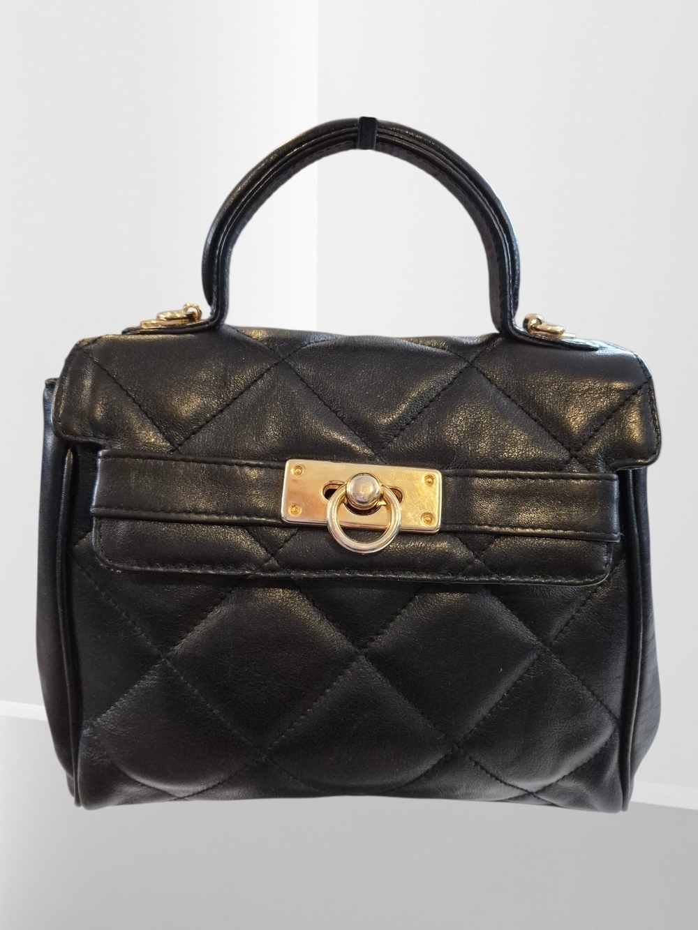 Vintage Etra Quilted Black Leather Crossbody Satchel
